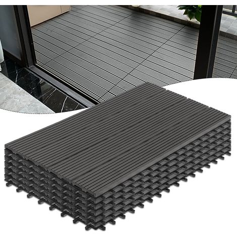 AUFUN Lot de 12 dalles de terrasse en plastique WPC - À clipser - Aspect bois - Avec système de clic - 30 x 60 cm - Pour jardin (1/5)