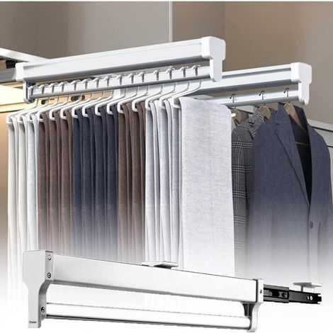 2 pièces Tube et support de penderie, Tringle à vêtements extensible permettant de sortir les cintres, barre télescopique réglable, Blanc - 30cm (1/5)