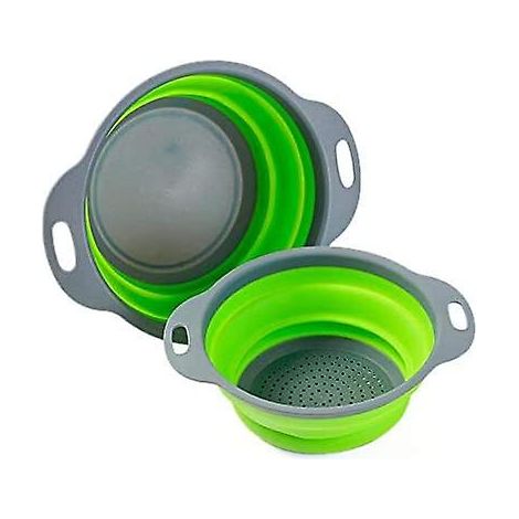 Lot de 2 passoires pliables, paniers filtrants portables en caoutchouc pliables pour la cuisine, le camping, l'égouttage des aliments, des fruits et légumes (1/5)