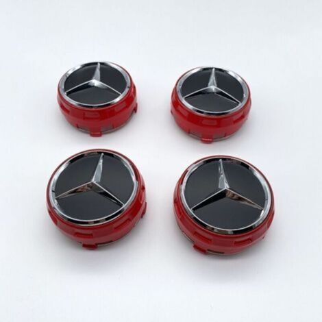 Cache-moyeu 75mm compatible Mercedes – Capuchon centre de jante AMG, cache centre roue automobile, couvercle de moyeu pour jante voiture en ABS, accessoire roue auto, lot de 4 pièces – Rouge (1/2)
