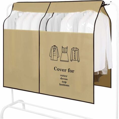 Housses de Vêtements Anti-Poussière Housse de Portant Vetement avec Transparent Fenêtre Universelle Garment Cover Housse de Protection pour Chemise Robes Costumes Manteaux (120x120 Marron)