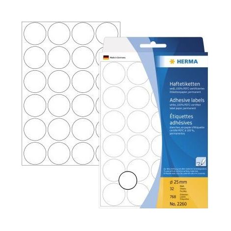 HERMA Vielzwecketiketten weiß 25 mm rund Papier 768 St. (2260) (1/5)