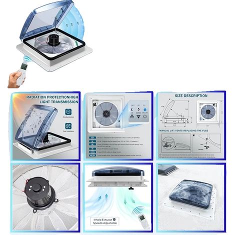 Ventilador de techo para autocaravana, mando a distancia, sensor de lluvia inteligente, 40 cm - 12 V (1/2)