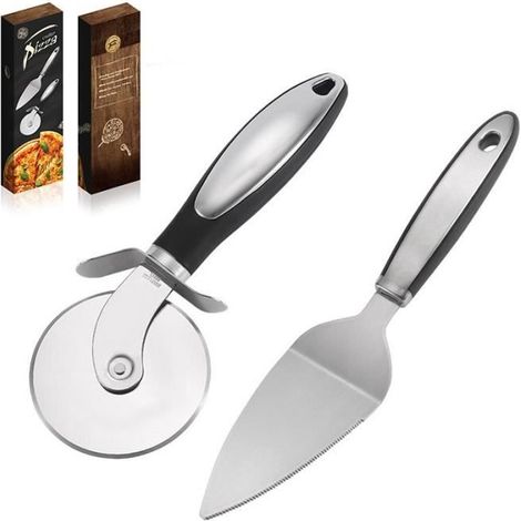 2 in 1 Roulette Pizzas Pelle à Gâteau Coupe Pizza Découpe Pizza Tarte en Acier Inoxydable pour Coupe de Pizzas，Gaufres et Crêpes (1/4)