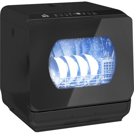HOMCOM Worktop Dishwasher w/ 4 Place Settings 6 Programs, Black (1/5)