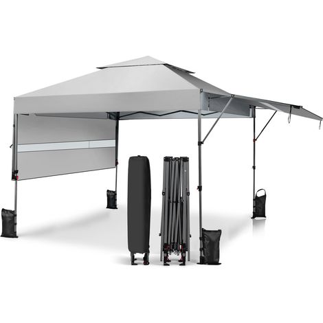 Tonnelle pliante instantanée blanche 3,05 x 5,36 m en Oxford avec doubles auvents et sac à roulettes pour plage, jardin et camping (1/5)