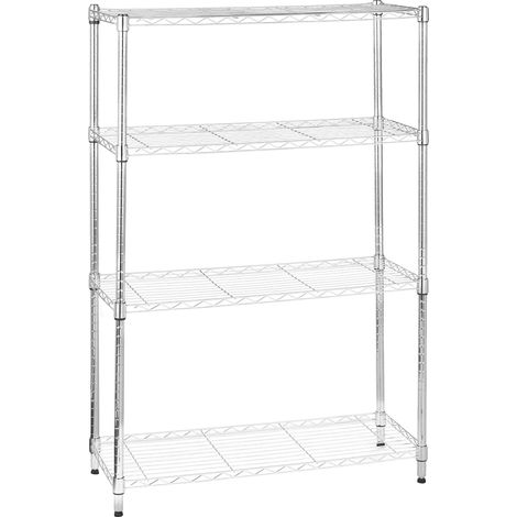 Étagère à 4 tablettes étroites réglables en hauteur avec pieds de nivellement, charge max. 453 kg, Chromé, 35.6 x 91.4 x 137.1 cm (l x L x H) (1/5)