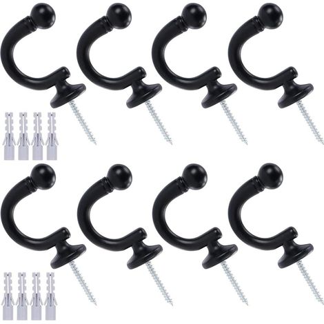 Set mit 8 runden Raffhaltern für Gardinen, Wandhaken für Gardinen, Raffhalter für Kleidung, Mäntel, Hüte, Handtücher (schwarz)