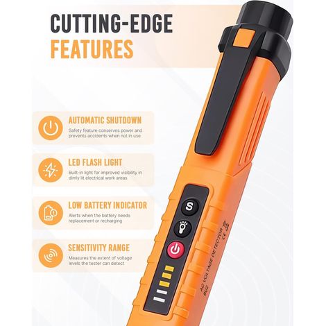 Tester di tensione, rilevatore di tensione NCV con sensibilità regolabile 12V-1000V, rilevatore elettrico senza contatto con lampada LED, tester per cavi elettrici, rilevamento filo fase/neutro (1/4)