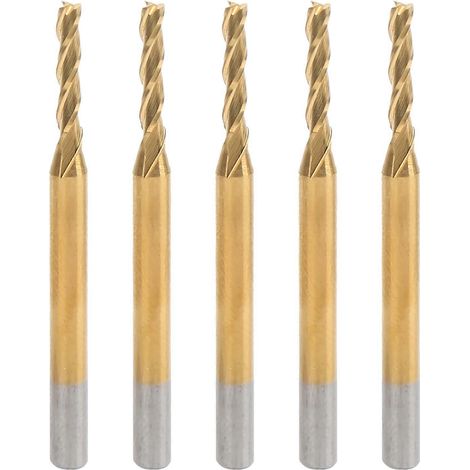 5 Stück 3-Schneiden-Flachfräser, verzinnt, Rundschaft, 3,175 x 2 x 10 x 40