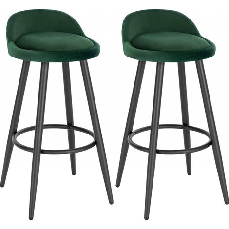 WOLTU Barhocker 2er Set Barstuhl Hocker Tresenhocker Bistrohocker Designer Hocker mit Lehne und Fußstütze aus Samt & Metall, Dunkelgrün