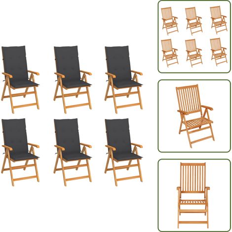Chaises de jardin lot de 6 avec coussins anthracite Bois teck - Chaise De Jardin - Mobilier De Jardin - Chaise En Bois - Fauteuil De Jardin - Terrasse (1/5)