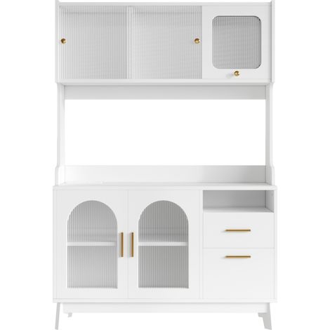 Hohe weiße Anrichte 120x40x178 cm mit integrierten Steckdosen und USB-A/USB-C (1/5)