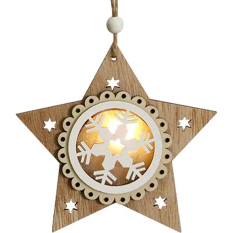 Ornement lumineux en bois (flocon de neige) - Pendentif lumineux amusant et élégant - Pendentif en bois portable (1/5)