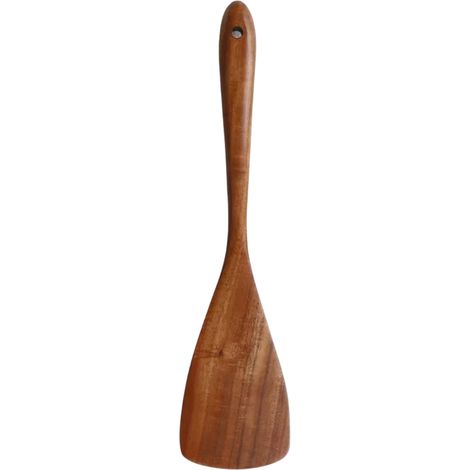 Ensemble spatule et cuillère en bois massif teck verni pour sautés soupes cuisine (1/5)