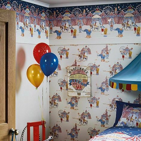 Arthouse Circus Fun Cream Red Blue Glitter Shimmer Kids Wallpaper Border Frieze (1/4)