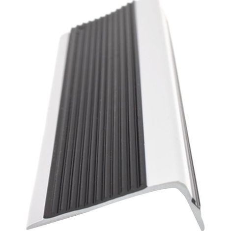 Profilé de marche en PVC, profilé de marche autocollant, structure en L, facile à installer 5020mm, adapté aux marches rondes, adapté aux marches d'escalier, pont de nez de marche en PVC (gris noir) (1/5)