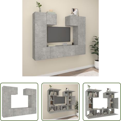 Meuble tv gris béton -  Ensemble de meubles TV 6 pcs Gris béton Bois d'ingénierie (1/5)