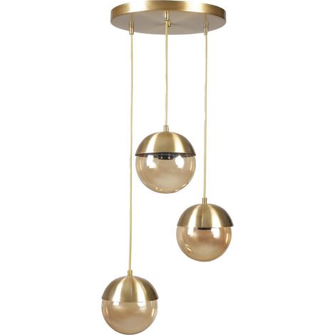 Élégant lustre doré, hauteur réglable, corps en métal avec revêtement antique, hauteur totale de 70 cm, douille E27, pour les espaces modernes, diamètre du capuchon 15 cm (1/3)