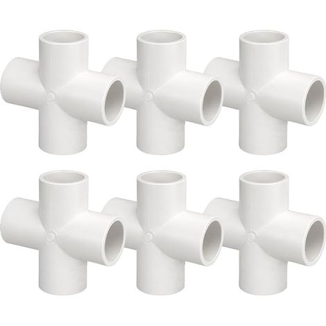 6Pièces Raccords de Tuyau PVC, Jonction 3 Voies en Té 4 Voies en Croix 20mm pour Étagère DIY Jardin Serre - Adaptateur de Tuyau d'Eau (1/5)