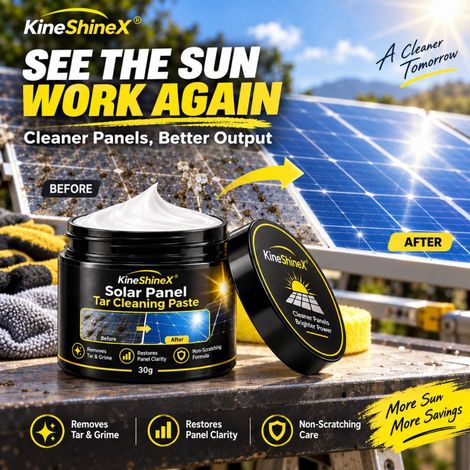KineShineX Solar Panel Tar Cleaning Paste powerfully removes tar stains, resin, dust, and stubborn dirt. (1/4)