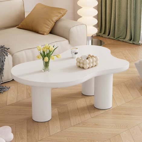 Table basse irrégulière forme nuage 107 x 66 x 40,5 cm, plateau mdf, pieds pvc, sous-tapis feutre (1/5)