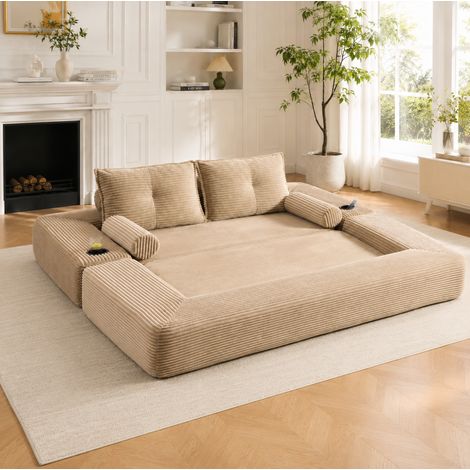 Sofá cama plegable de 2 plazas en pana con espuma 30, muelles y cojines (1/5)