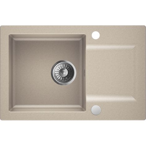 Granitspüle - Spülbecken - Küchenspüle - 66 x 43 cm - Beige - Einbauspüle - Hochwertiges Material - Kratzfest und Pflegeleicht, mit Siphon, Coast 100 (1/5)