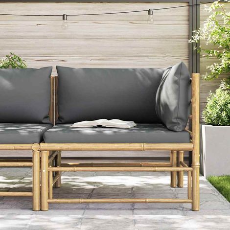 Canapé d'angle de jardin, Canapé d'extérieur, Meuble de jardin, avec coussins gris foncé Bambou OIB8760E (1/5)