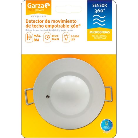 Garza Power - Detector de Movimiento Microondas de Techo Empotrable, ángulo de detección 360º, color Blanco