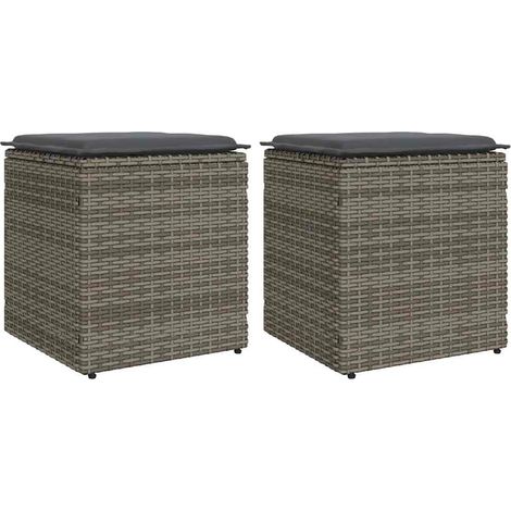 Gartenhocker mit Kissen 2 Stk. Grau 40x40x43 cm Poly Rattan
