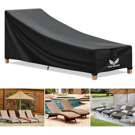 600D Oxford Waterproof Sun Lounger Cover, 200 x 70 x 40/75 cm Black, Windproof, Anti-UV, Tear Resistant, with Secure Fixing, for Sun Lounger (1/5)