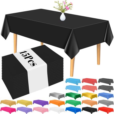 15 Pcs Nappe Noire Couverture de Table en Plastique 137 x 274 cm Nappe Rectangulaire pour L'obtention du diplôme Anniversaire Halloween Fête Maison Cuisine Table à Manger Décorations (1/5)