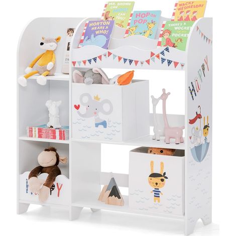 Goplus – Étagère de rangement pour enfants 5 étagères – 2 tiroirs en tissu – Panneau de particules – Design animaux – Pour chambre et salle de jeux (1/5)