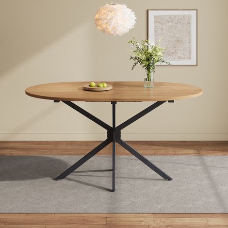 Moderner, stabiler ovaler Esstisch (L120 x B80 x H75,5 cm) mit Metallbeinen – für 4-6 Personen, schlichtes Design, Naturfarbe,MIVRAY