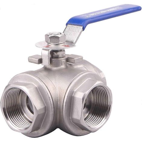 Vanne à bille 3 voies, embase en L, acier inoxydable 304, type femelle, pour eau, huile et gaz, avec poignée de verrouillage en vinyle (1 pouce NPT) KB 1 1/4 pouce NPT (1/5)