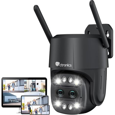Zoom Hybride 6X PTZ Caméra Surveillance WiFi Extérieure Double Objectif, Caméra IP Zoom Auto, Détection Humaine, Vision Nocturne Couleur, Audio Bidirectionnel, IP66 (Noir) (1/5)