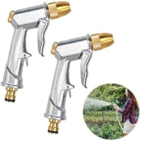 2 buses de tuyau d'arrosage résistantes 100 % résistantes, pistolet pulvérisateur, à eau jardin, pulvérisateur en métal, pour lavage voiture et animaux domestiques, irrigation Pièces. - (1/5)