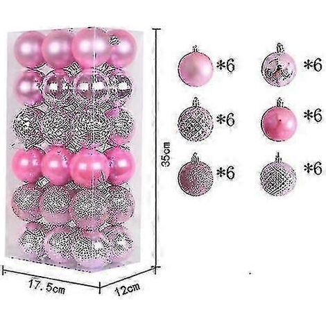 Boule de Noël rose et blanche - Boules de Noël roses et blanches en plastique incassable pour sapin de Noël D (1/3)