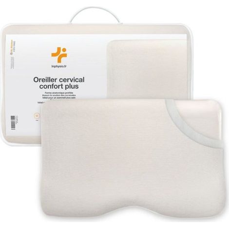 Oreiller Orthopédique Confort Plus Inphysio Oreiller Mémoire de Forme Ergonomique, Anti Acarien, Hypoallergénique, 54 x 33 x 12-6 cm