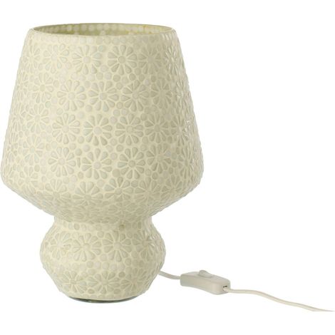 Lampe de table mosaïque en verre fleuri - blanc et vert clair (1/5)