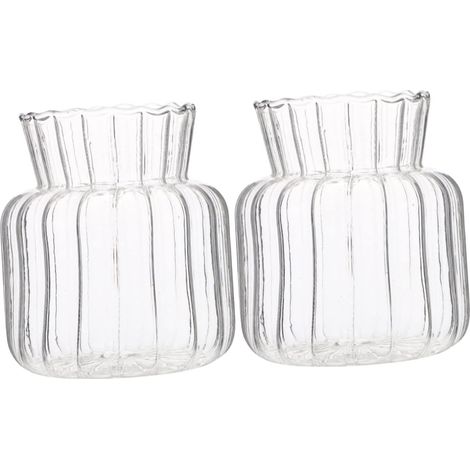 2pièces Vase Verre Transparent à Rayures Conteneur Décoratif pour Fleurs pour Décor De Chambre Et Arrangements Floraux (1/5)