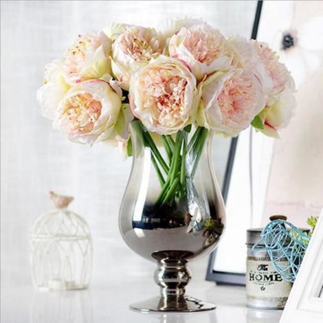Pivoine Artificielle - Soie - Champagne - Bouquet à 5 Têtes - Décoration Intérieure et Mariage - 1 Pièce (1/5)