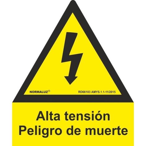 Señal de riesgo eléctrico Alta tensión Peligro de muerte SEKURECO                         Lado 105 mm                          ADHESIVOS DE VINILO (Pack de 10 Unds) (1/2)