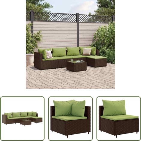 Gartenmöbel - 6-tlg. Garten-Lounge-Set mit Kissen Braun Poly Rattan (1/5)