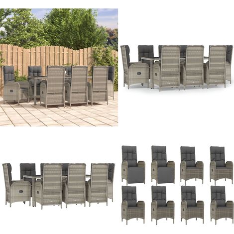 9-tlg. Garten-Essgruppe mit Kissen Grau Poly Rattan - Garten Essgruppe - Garten Essgruppen - Home & Living (1/5)