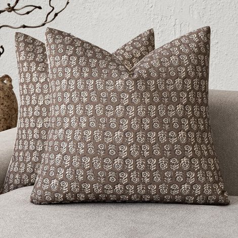 Lot de 2 housses de coussin décoratives à imprimé floral neutre et rétro de style rustique et bohème pour canapé, chaise, chambre à coucher, salon, extérieur 45,7 x 45,7 cm, marron (1/5)