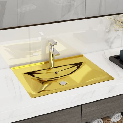 Lavabo avec trop-plein 60x46x16 cm Céramique Doré vidaXL