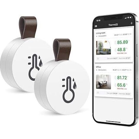 Lot de 2 thermomètres hygromètres Bluetooth 5.0 – Moniteur de température et humidité – Alerte de dépassement – Connectivité jusqu'à 50m (1/4)
