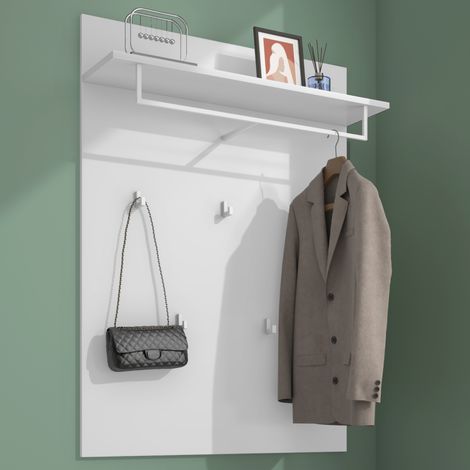 Mai & Mai Garderobenpaneel Wandgarderobe mit Ablage und 5 Haken Wandpaneel Hakenpaneel Garderobenhaken Garderobenboard Matt Weiß 78x108cm Gabo-01 (1/5)